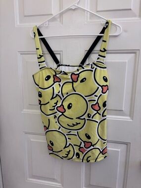 Yellow Duck Print Women's Swim Tankini/Boy Shorts Set